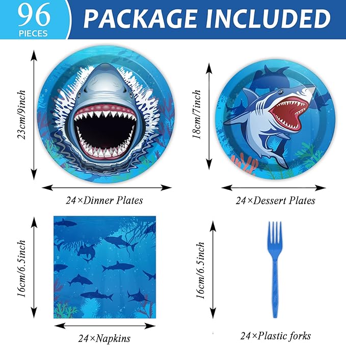 24 Guests Shark Theme Party Decorations Under the Sea Party