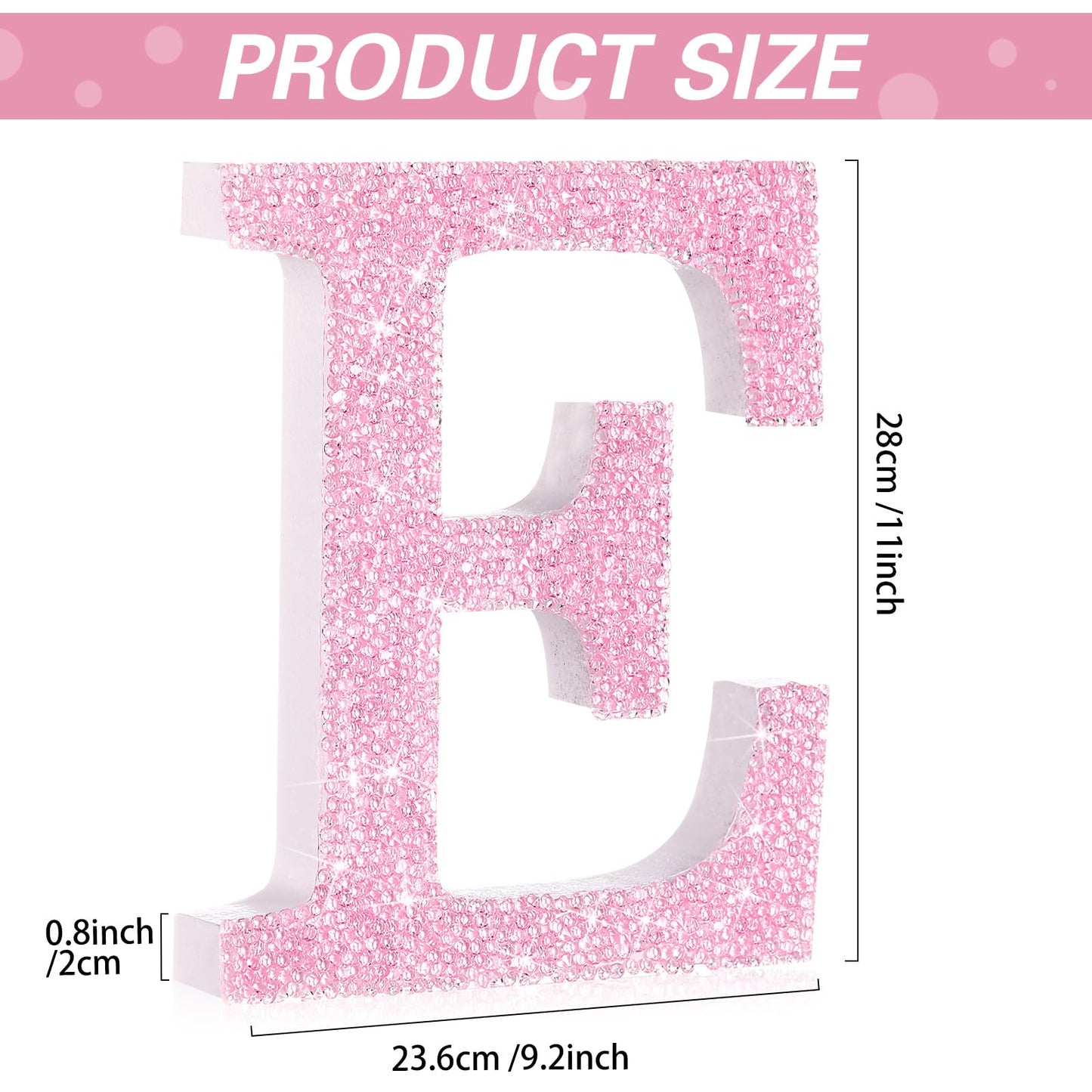 Qunclay Pink Crystal Diamond Letter Wall Decor, Glitter Wooden Bling