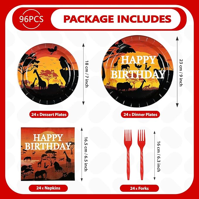 96Pcs African Safari Birthday Party Decorations Savanna Sunset View