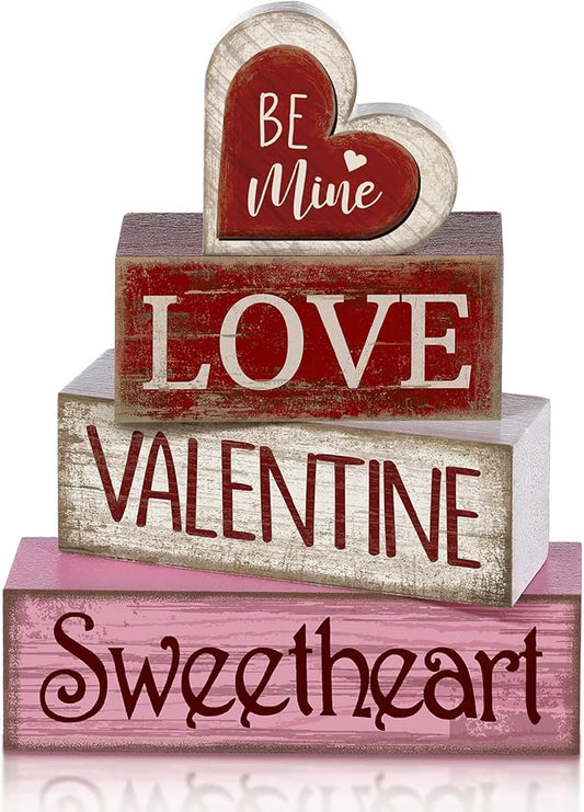 4 Pcs Valentine Table Decoration Wooden Be Mine Heart Decor
