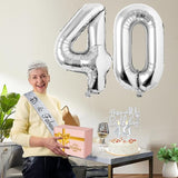 40th Birthday Decorations Women Silver with 40th Birthday Sash and