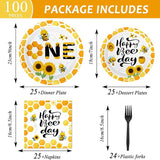 100 Pcs Bee 1st Birthday Party Supplies Paper Plates and Napkins Set
