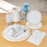 BESTVIP 700PCS Silver Plastic Dinnerware Set for 100 Guests,