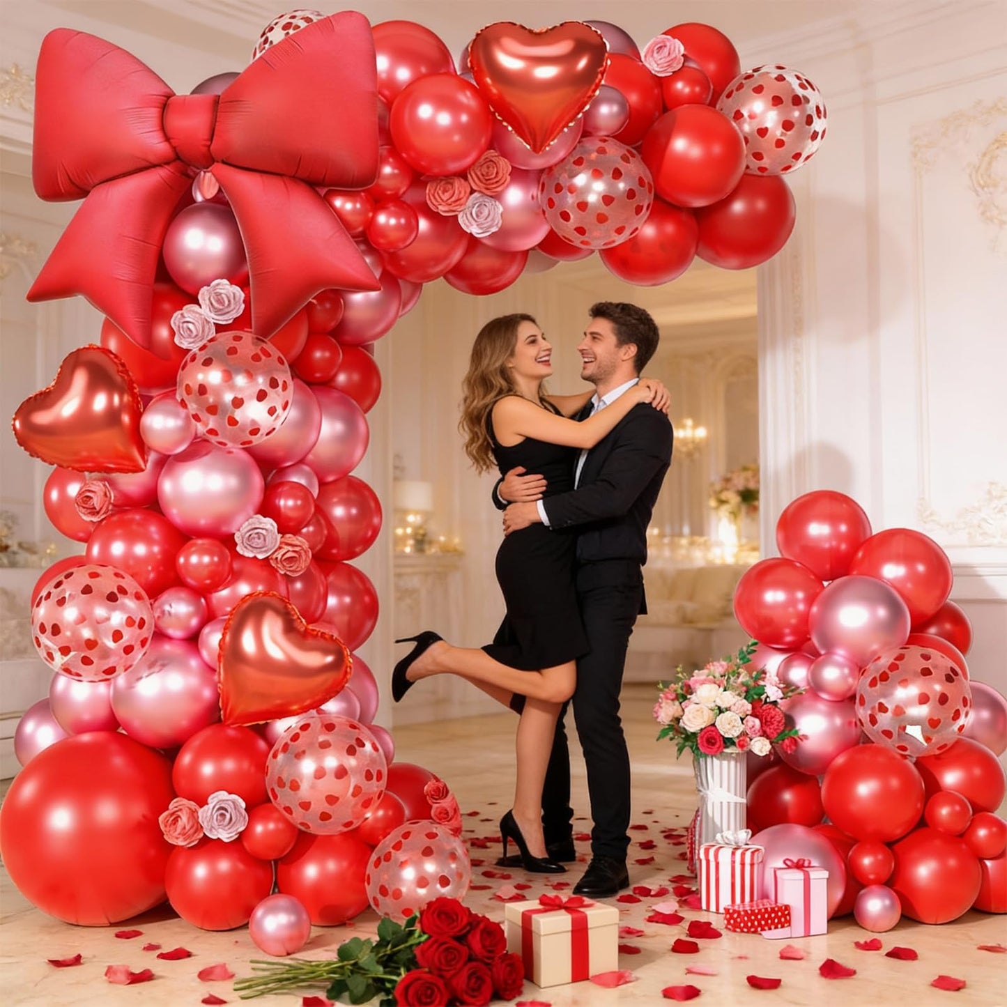Red Balloons Arch Kit, Metallic Red Pearl Balloon Valentine Garland