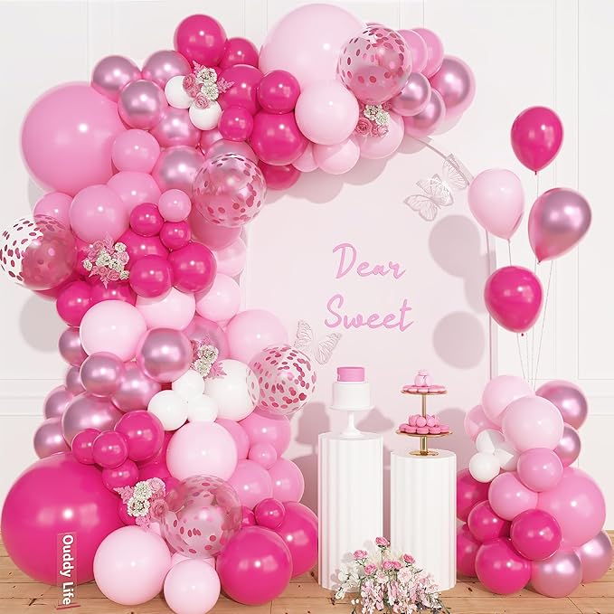 Ouddy Life 157 Pcs Pink Balloons Arch Garland Kit, Hot Metallic Light