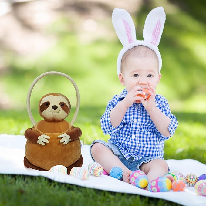 3D Sloth Plush Basket Easter Egg Hunting Basket Cute Animal Plush