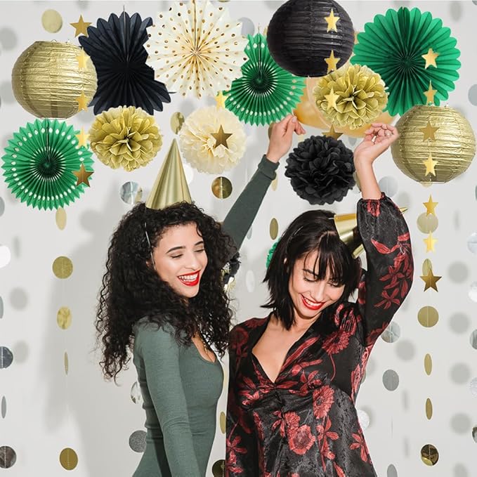Green Black and Gold Party Decorations Paper Lanterns Black and Gold