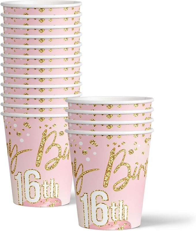 Sweet 16 Pink and Gold Birthday Party Supplies Set Plates Napkins