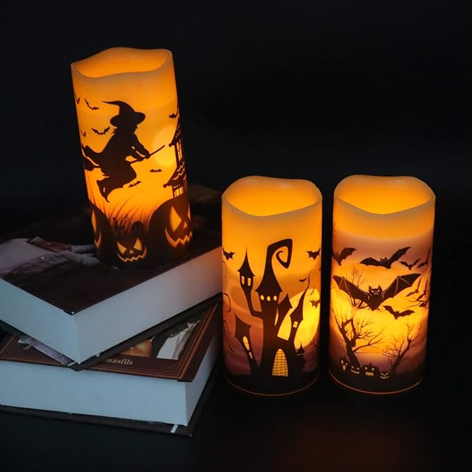 Halloween Flameless Flickering LED Candles with 6 Hour Timer Battery