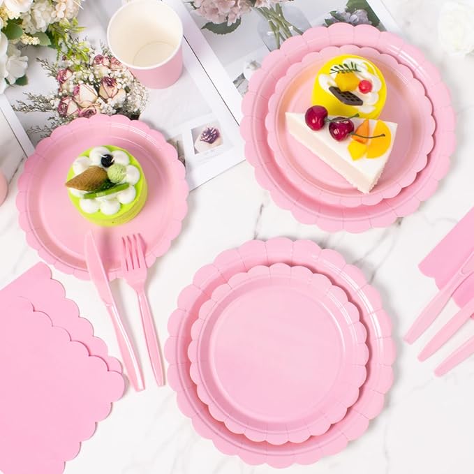 Vyntra 175 Pcs Pink Valentines Disposable Paper Plates and Napkins