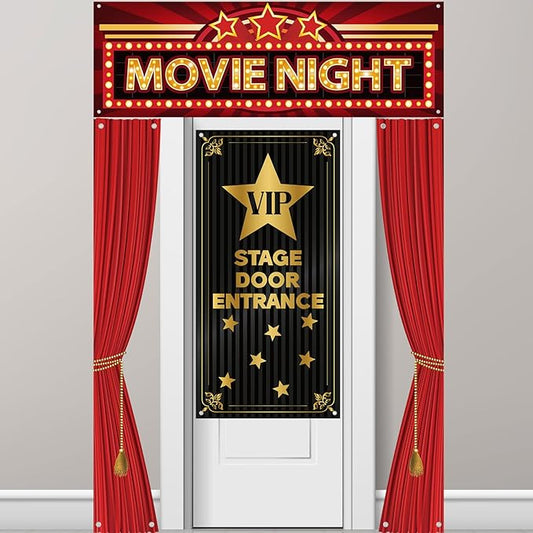 4 Pcs Movie Night Porch Sign Banner VIP Door Entrance Door Cover