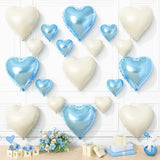 Blue White Heart Balloons, 19PCS Cream White and Blue Heart Shape
