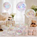 12 Pcs Iridescent 4D Round Foil Balloons, 22'' 15'' 10'' Holographic