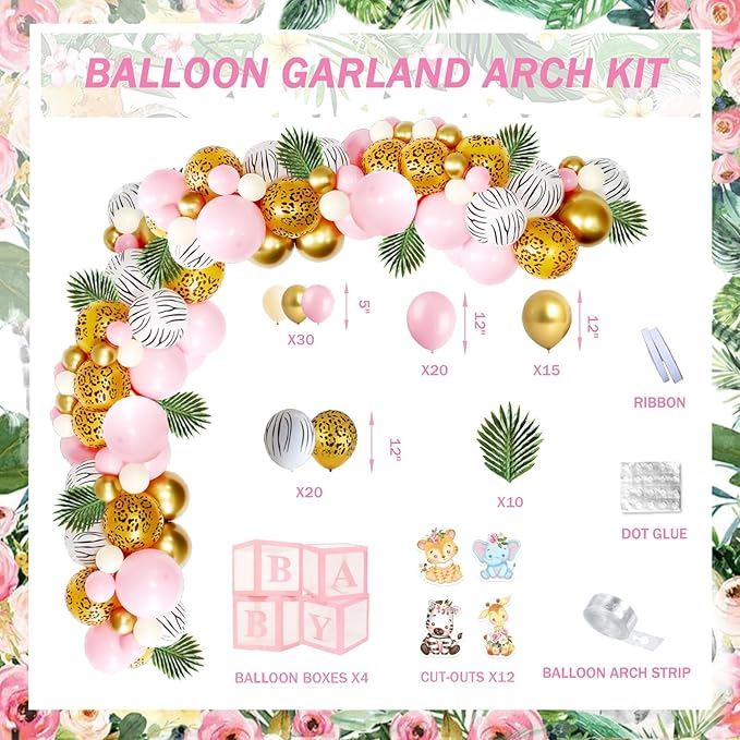 147 PCs Safari Baby Shower Decorations for Girl Party Inspo Jungle