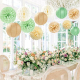 Sage Green Boho Party Decorations Paper Flowers Lanterns