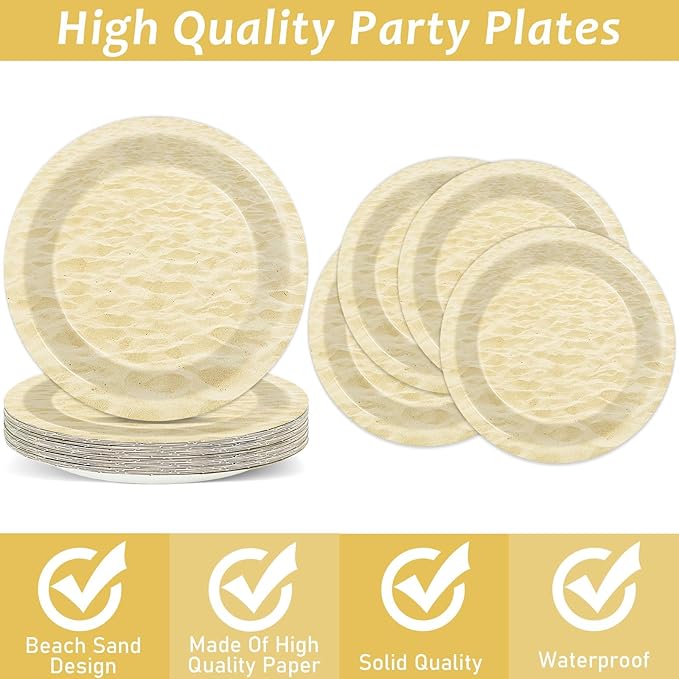96pcs Summer Beach Party Plates and Napkins for Beach Party Supplies