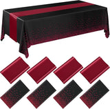 Breling 8 Pack Black and Maroon Disposable Plastic Tablecloths and