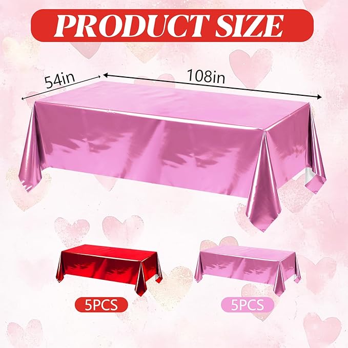 10 Pcs Valentine's Day Foil Table Cloth Disposable Rectangle
