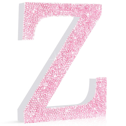 Qunclay Pink Crystal Diamond Letter Wall Decor, Glitter Wooden Bling