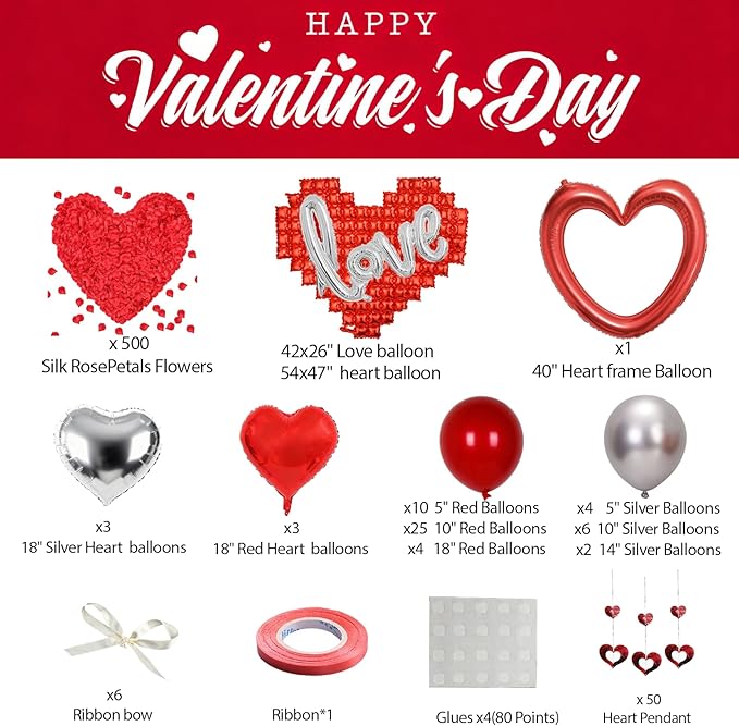 648PCS Valentines Party Decorations Kit with Rose Petals Red and