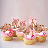 Cowgirl Boots and Hat Pink Bow Cupcake Toppers Coquette Cowgirl Cake