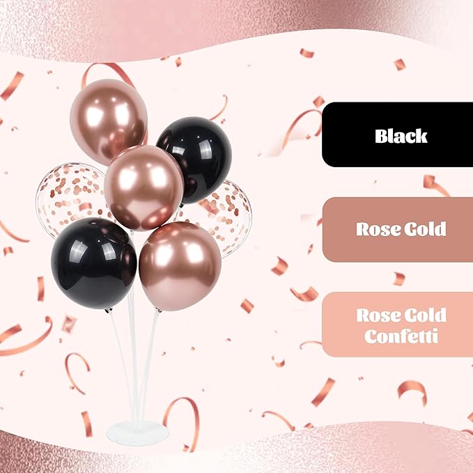60pcs Rose Gold and Black Balloons 12inch with Rose Gold Confetti