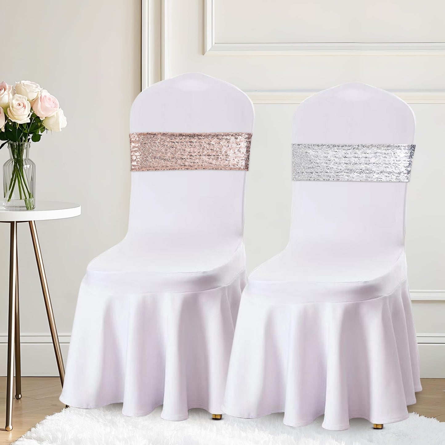 Eternal Beauty Set of 20 Sequin Sashes Bow Rose Gold Chair Sashes for
