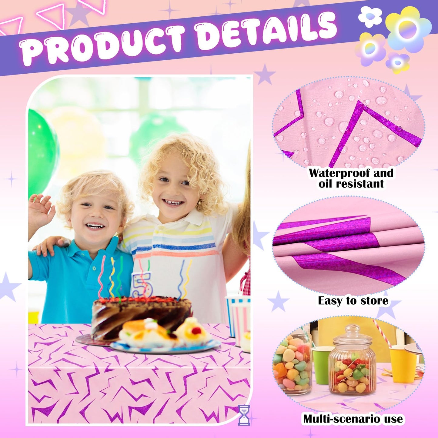 Oudain 4 Pcs Kpop Theme Purple & Pink Lightning Crack Print