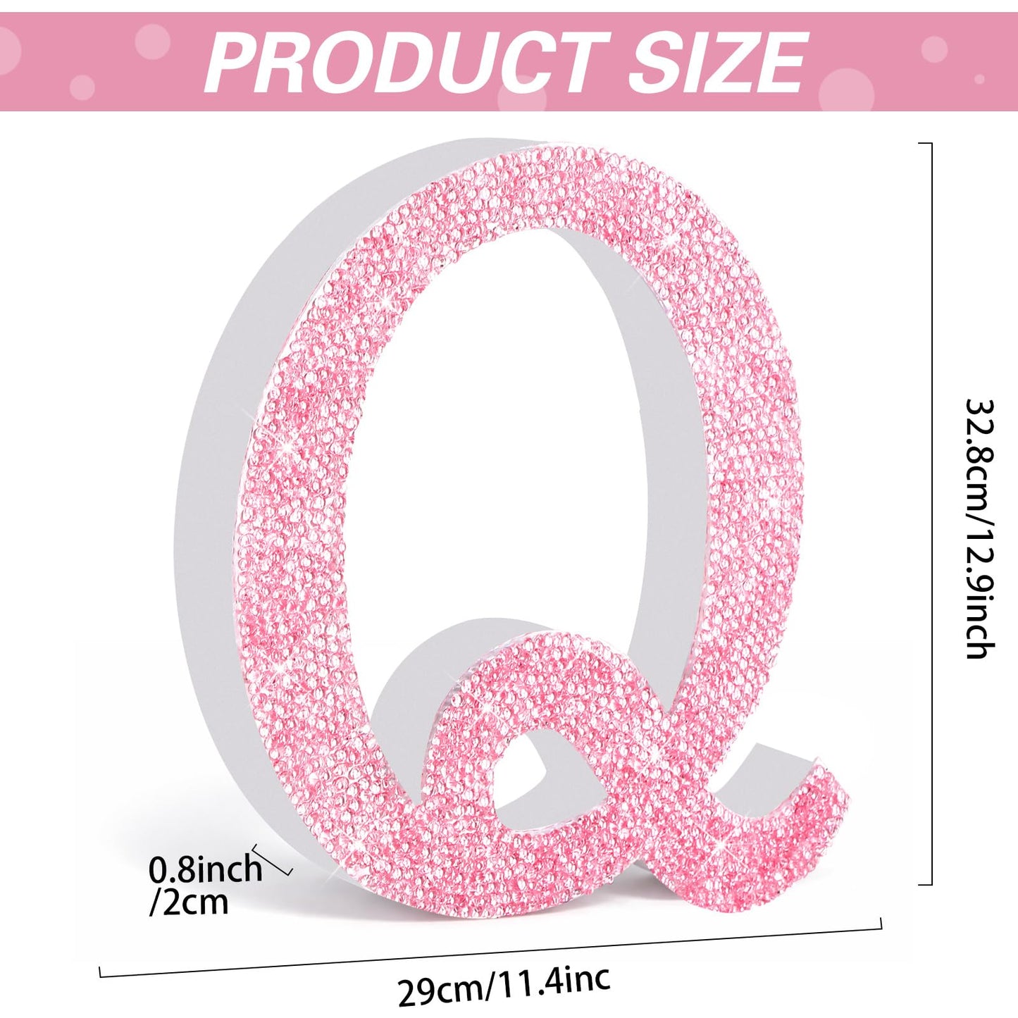 Qunclay Pink Crystal Diamond Letter Wall Decor, Glitter Wooden Bling