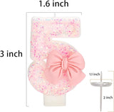 25th Birthday Number Cake Candles, Pink Bow, Modern Style, 3" Tall,