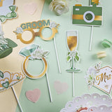 38 PCS Sage Green Wedding Photo Booth Props Bridal Shower Photo
