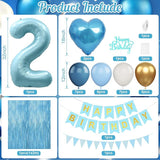2nd Birthday Decorations Blue White Gold 25pcs Balloons Banner