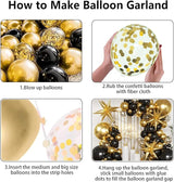 KARLURE Black and Gold Balloons Arch Kit with Black Gold Confetti