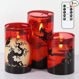 Halloween Flickering Candles with Witch Crow Raven Castle Decals Red