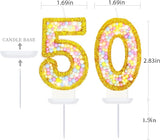50th Birthday Candle for Women/Men, Golden Macaron Numeral Candles,