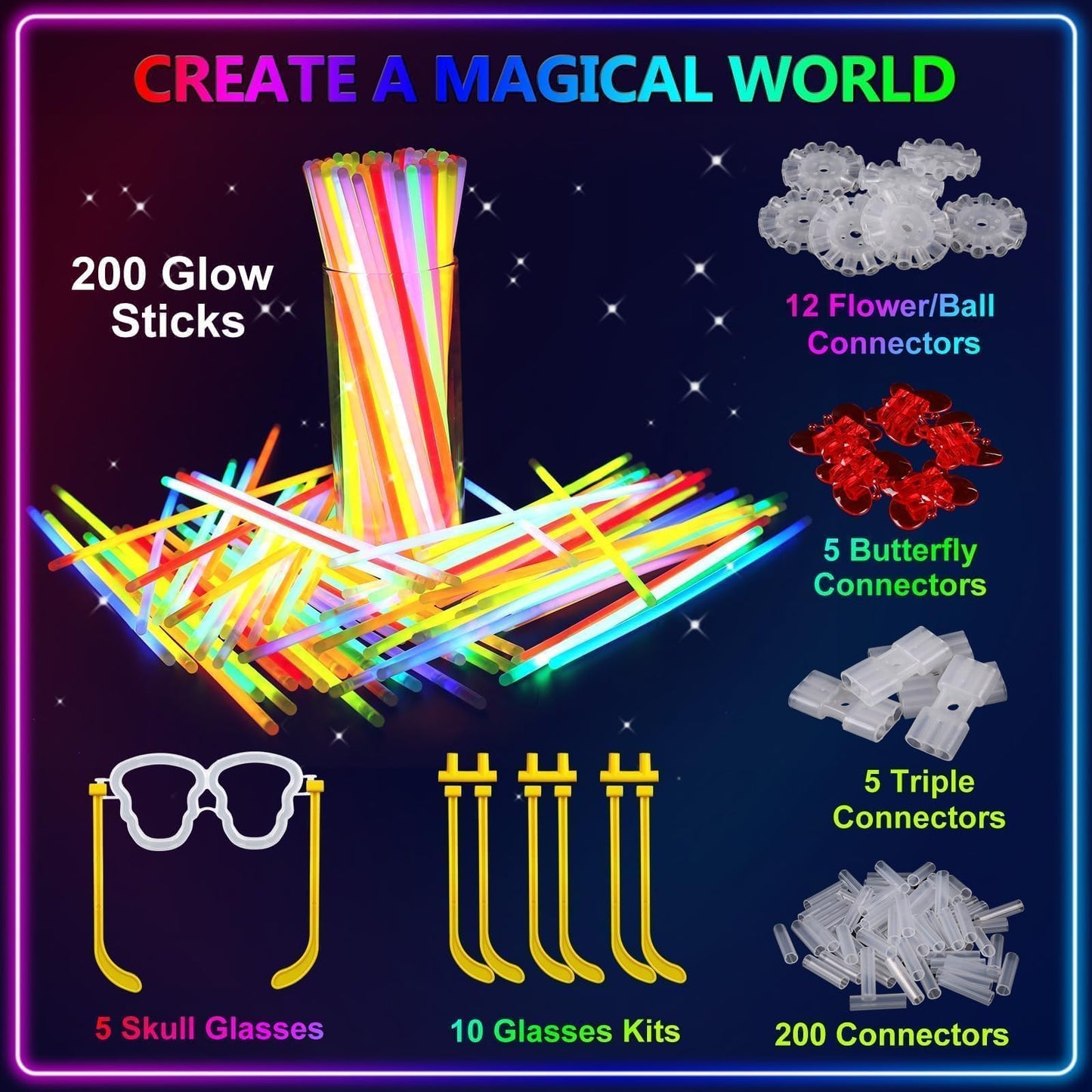BUDI 467Pcs Glow Sticks Party Favors for Kids Adults Glow in the Dark