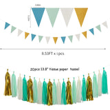 Teal-Blue Mint Beige-Gold Party Decorations - 30pcs Rustic Wedding