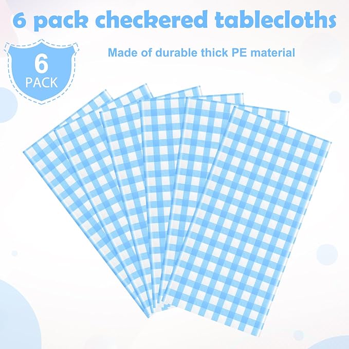 6pcs 54X108inch Light Blue Checkered Tablecloth,Blue Gingham