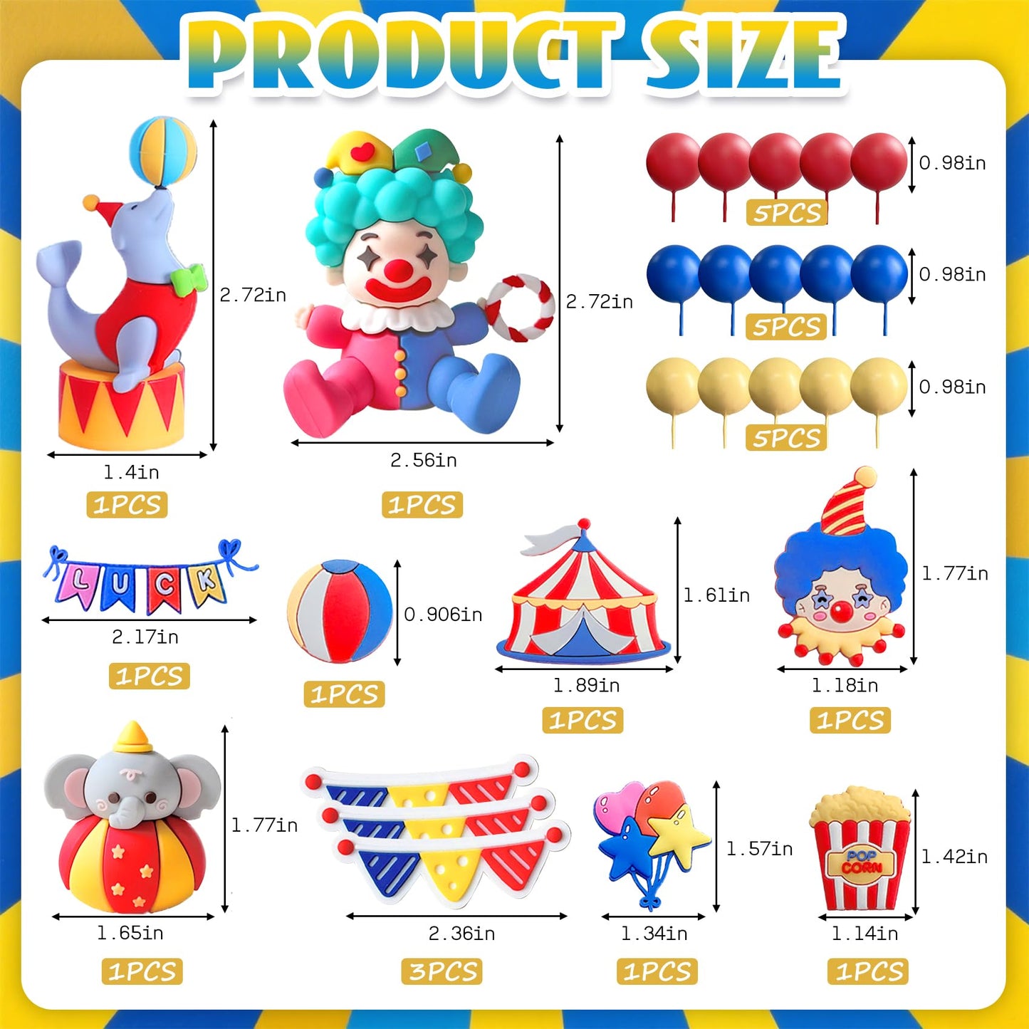 Knana 27Pcs Circus Cake Toppers Circus Cake Decorations Circus Theme