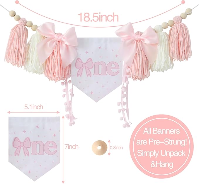 Handmade Pink Bow High Chair Banner 1st Birthday Party Decoration