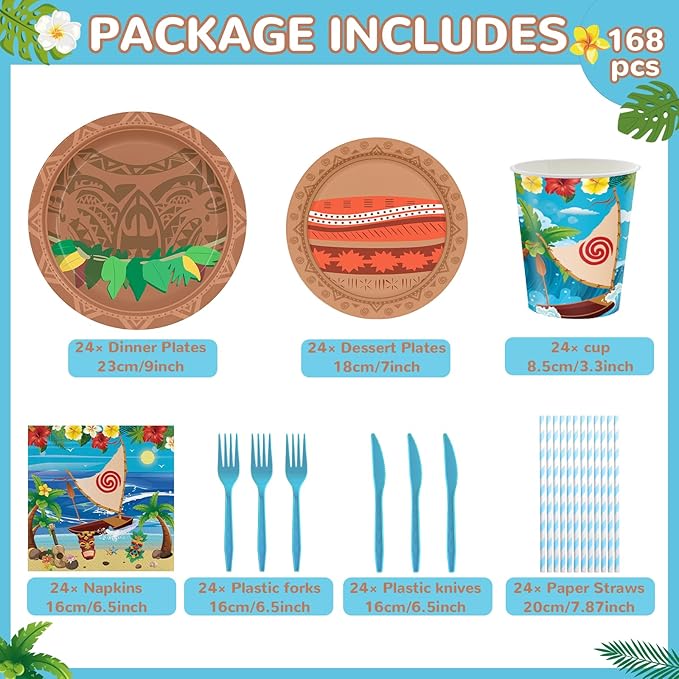 168PCS Ocean Party Supplies for Boys Girls Cartoon Beach Themed