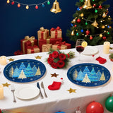 50Pcs Blue Christmas Tree Oval Plates 10” x 12” Christmas Tree Heavy