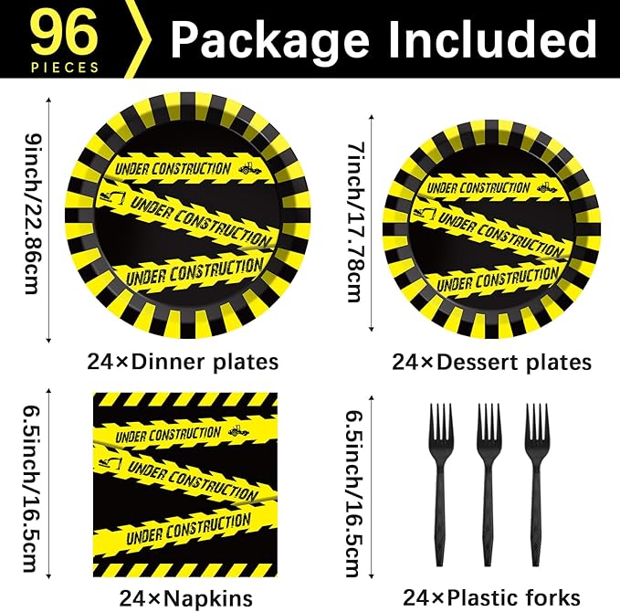 96 Pieces Construction Birthday Party Tableware Set for Dump Truck