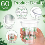 60 Pack Mr and Mrs Wedding Cups 12 oz Sage Green Eucalyptus