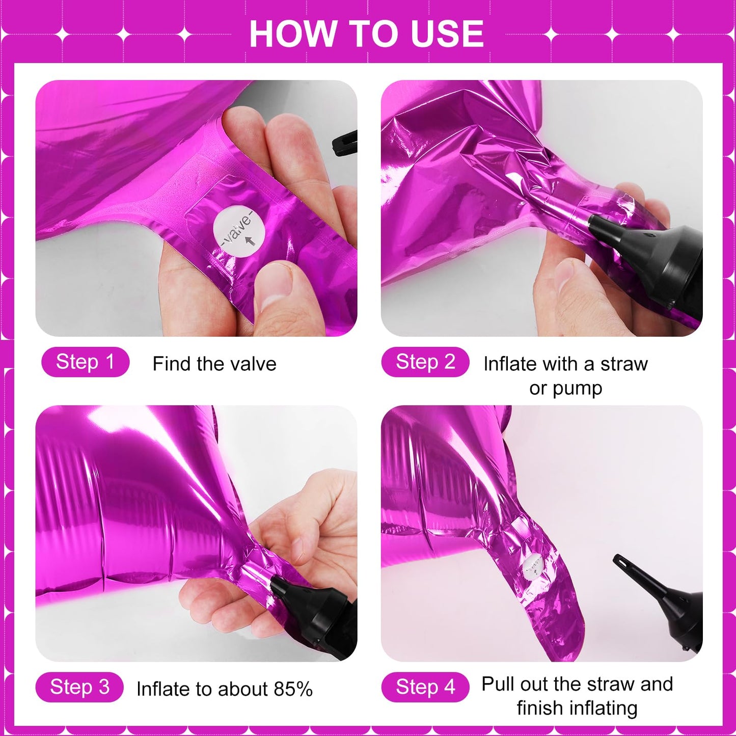 Hot Pink Square Foil Balloons 25 Pcs Metallic Hot Pink Balloons Wall