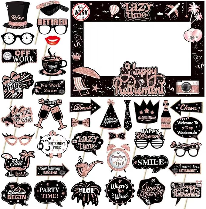 Retirement Party Photo Booth Props Kit - 37pcs Paper Photo Props 1