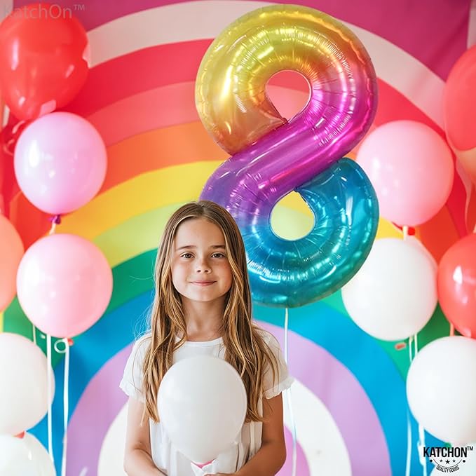 KatchOn, Giant Rainbow Number 8 Balloon - 40 Inch | 8 Balloons for