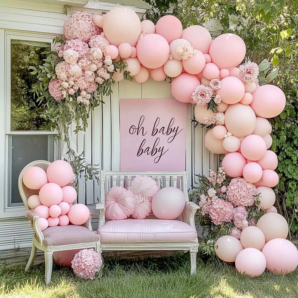 Pastel Light Pink Balloons Double Stuffed Pink Balloon Garland Arch