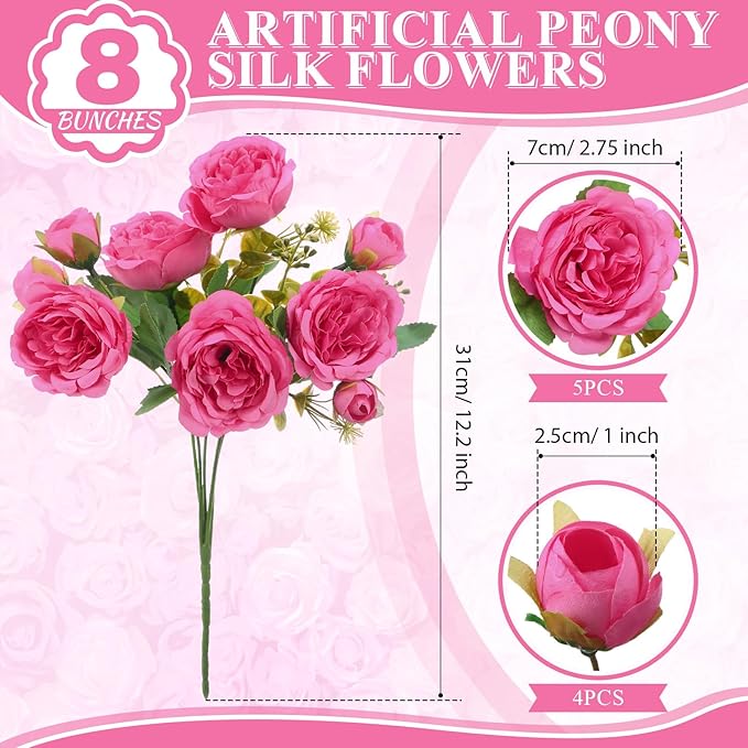 8 Bundles Artificial Peonies Flowers Boho Faux Flowers Arrangements #5