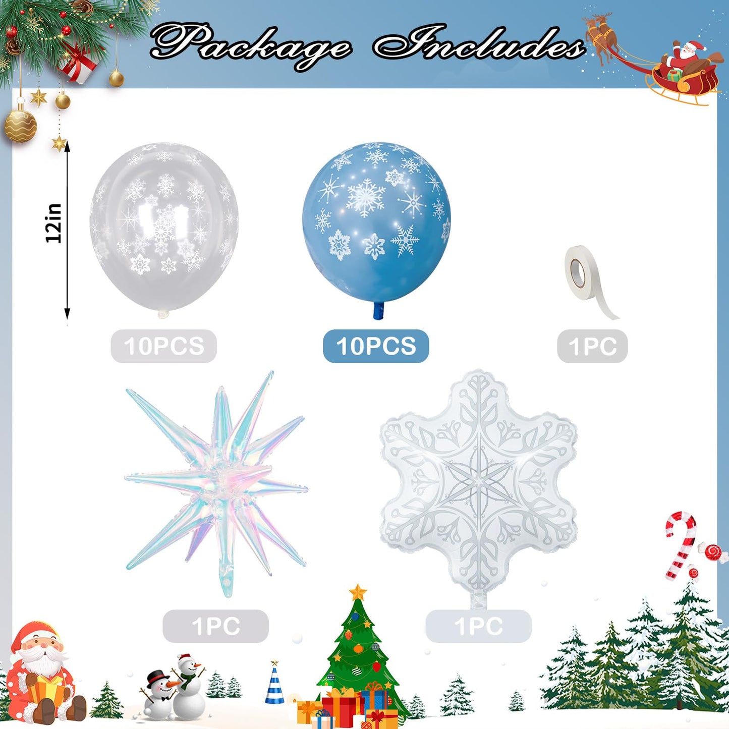 Froova Snowflake Balloons Light Baby Pastel Blue and White Balloons